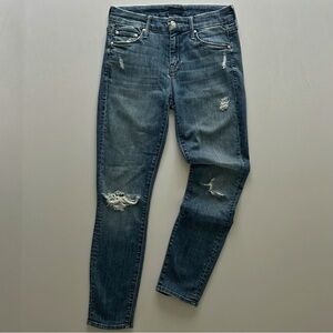 MOTHER The Looker Crop Jeans Medium Wash Distressed Skinny Mid Rise Size 25